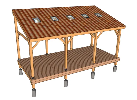 Fixation des poteaux à l’aplomb des poteaux de la terrasse