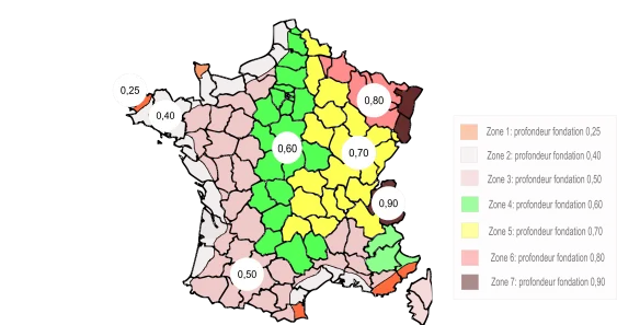 h0 : Profondeur de mise hors gel pour une altitude ≤ 150m