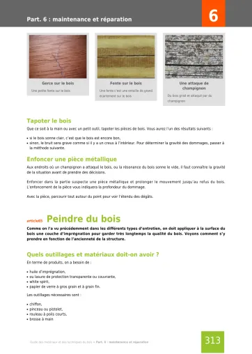 Extrait de la rubrique maintenance et entretien du bois