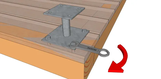 Fixation par tire-fond sur support en bois
