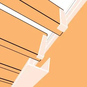 Représentation en 3D : chéneau beige sable RAL 7044 sous les lames et mécanisme SUNDIY en aluminium