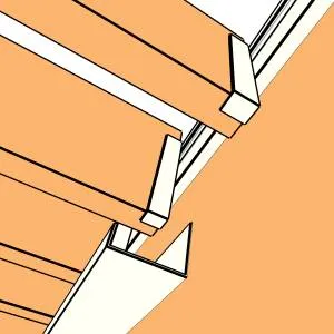 Représentation en 3D : chéneau Blanc 9010 sous les lames et mécanisme SUNDIY en aluminium