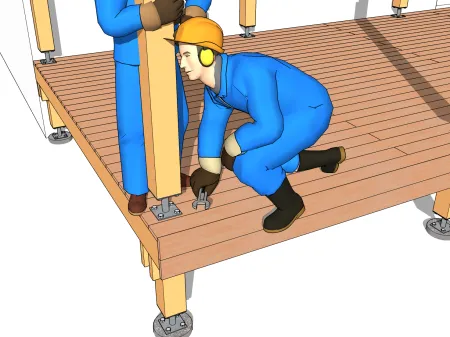 Le montage d'un poteau sur une plateforme en bois