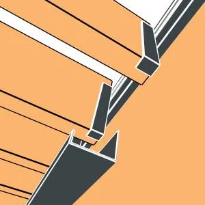 Représentation en 3D : chéneau Gris Anthracite RAL 7016 sous les lames et mécanisme SUNDIY en aluminium