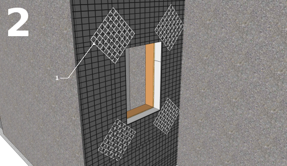 Pose des treillis en fibre de verre dans les ouvertures