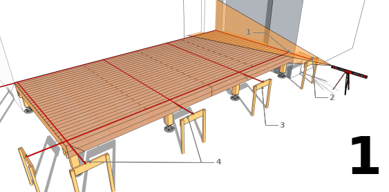 Repérer les positions des pieds de poteaux sur le platelage