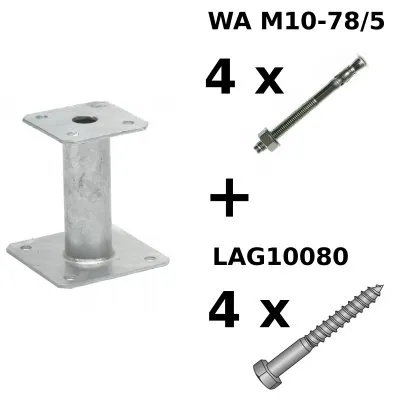 Pied de poteau fixe "prêt-à-fixer", corps rond, hauteur : 150 mm - Réf. KIT FIX PPA150