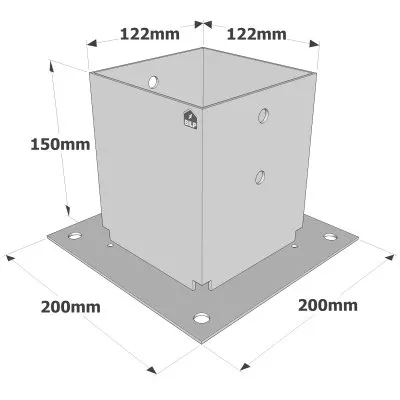 Pied de poteau carré à boulonner - Finition GALVANISEE - Réf. PPJBT120