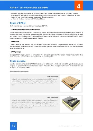 Extrait de la rubrique type d’EPDM et de pose