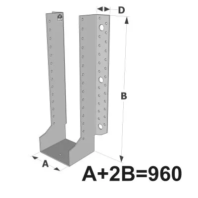 Grands sabots à ailes extérieures, gamme GLE ECONOMIQUE (développé 960mm, épaisseur 2.5mm, profondeur 90mm) - Réf. GLE960/2.5X