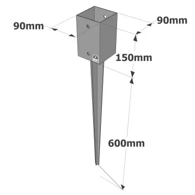 Pied de poteau carré de jardin à enfoncer - Réf. PPJET90/750