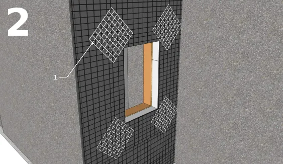 Pose des treillis en fibre de verre dans les ouvertures