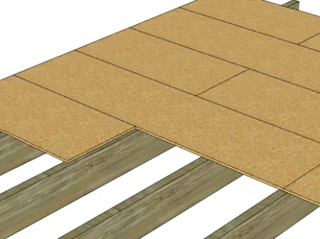 Mise en oeuvre d'un plancher avec des panneaux bois