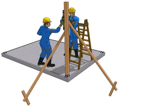 Le montage d'un poteau sur une fondation plate (technique 2)