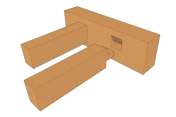 Assemblage à tenon à mordâne et mortaise à renfort oblique