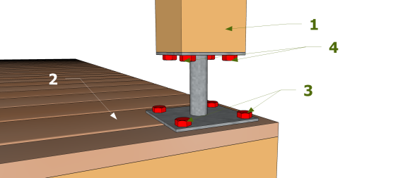 Technique 2 : Pied de poteau fixe ou réglable sur deux platines