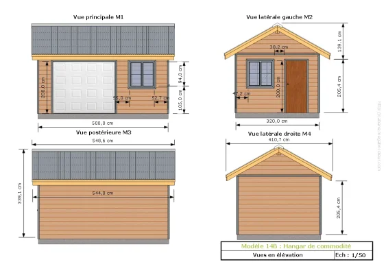 Vues en élévation d’une cabane en bois