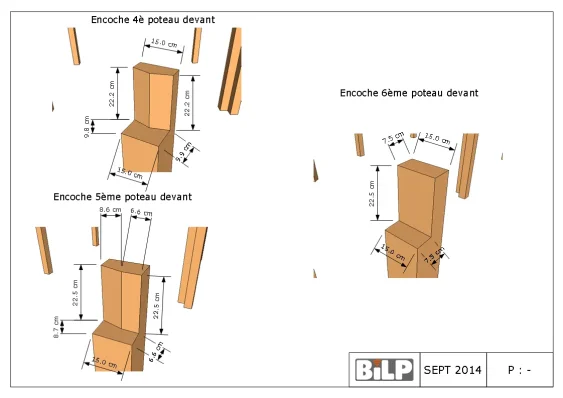 Encoches sur des poteaux d’un préau